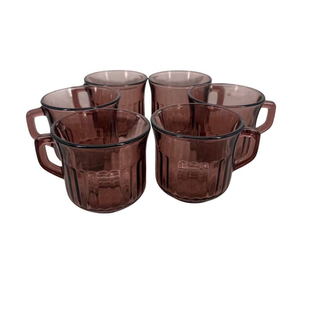 Vintage Fortecrisa Radiance Amethyst Purple Ribbed Glass Mugs Set of‎ 6 Mexico